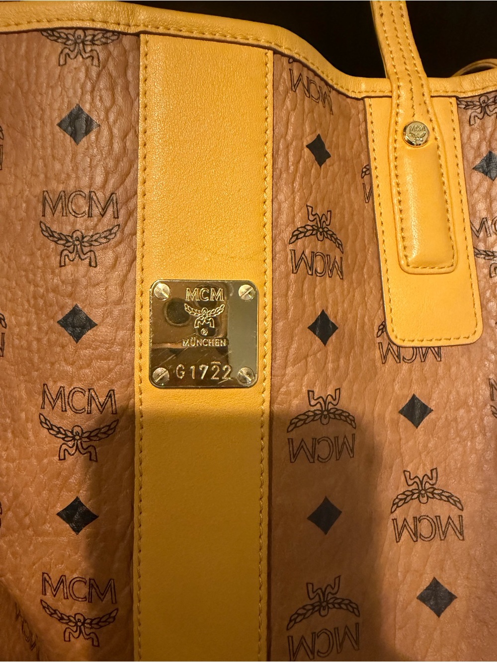 MCM Cognac Visetos Tote with Yellow Trim and Pouch - Picture 3 of 8